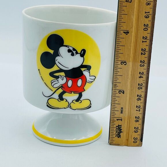Vintage Pedestal Mickey Mouse Coffee Tee Mug Yellow Trim Walt Disney Productions - Picture 7 of 8